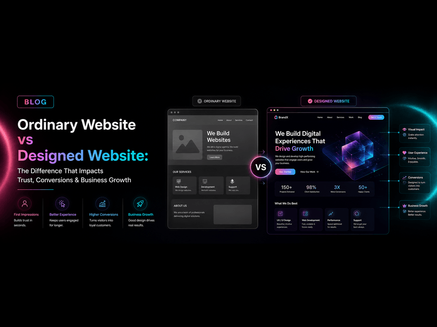 Ordinary website vs designed website comparison graphic