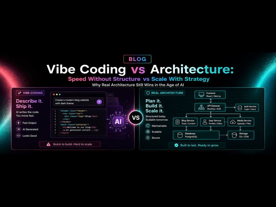Vibe coding vs real web architecture comparison graphic